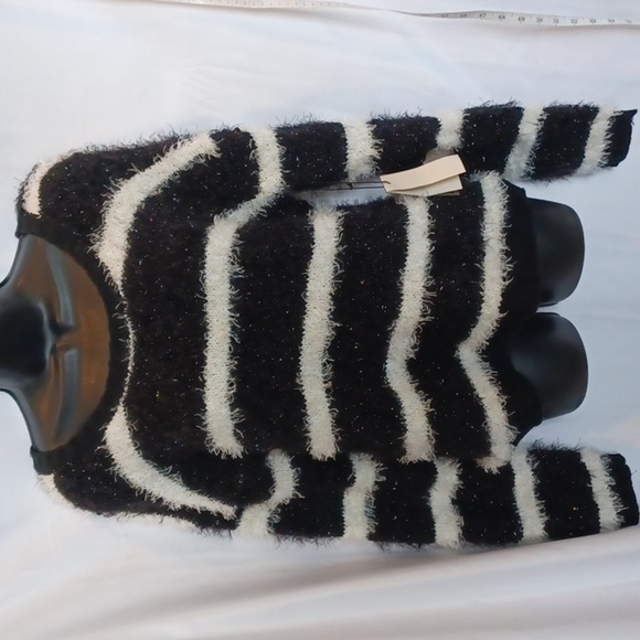 David Kahn black shiny pearl stripe drop shoulder scoop neck Sweater - Picture 1 of 8